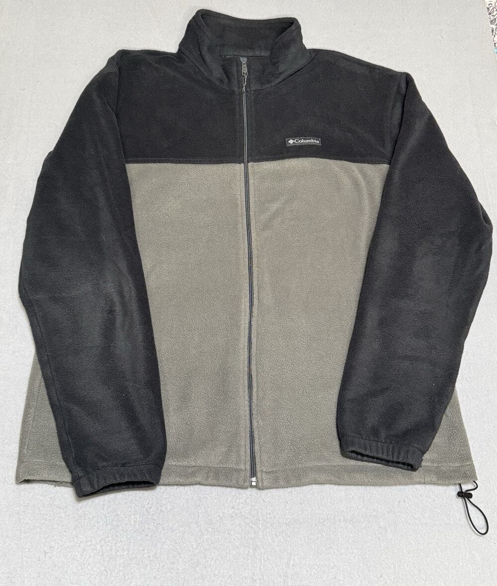 Columbia Mens Full Zip Jacket Long Sleeve Fleece Mock Neck Gray Black 2XL